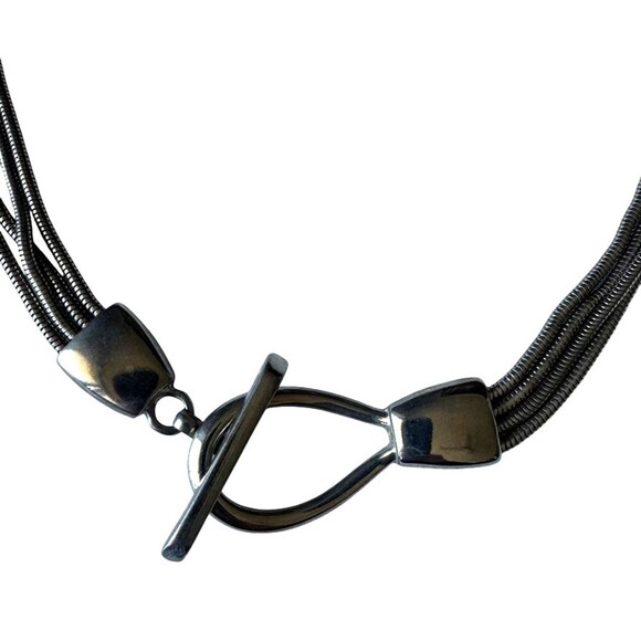 Vintage Multi Strand Snake Chain Belt Necklace Heavy Silvertone Toggle Clasp 33\